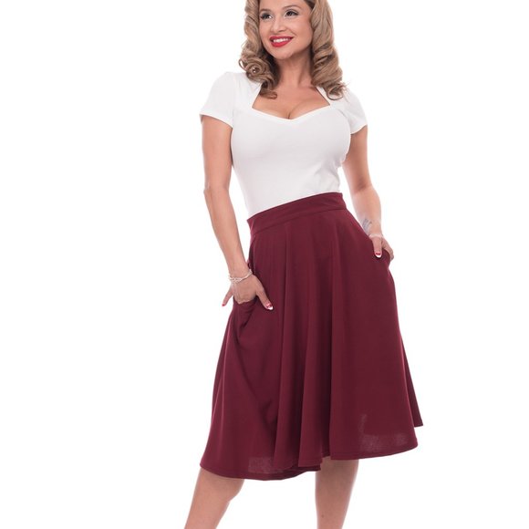 RockSteady Dresses & Skirts - NWT XS/SM Rocksteady Burgundy Retro High Waist Thrills Skirt w/ Pockets Modcloth
